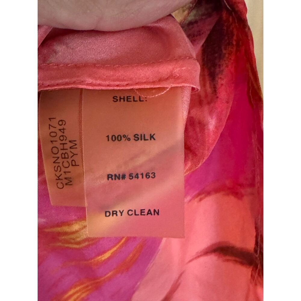 Calvin Klein 100% Silk Abstract Maxi Dress Pink Coral Sleeveless M - Picture 5 of 5